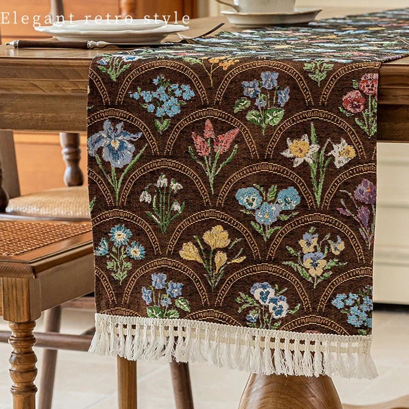 Bluejw Ychon French Retro Style Table Runner  Tablecloth Polyester Table Runner for Wedding Parties for Home Decor - Image 1